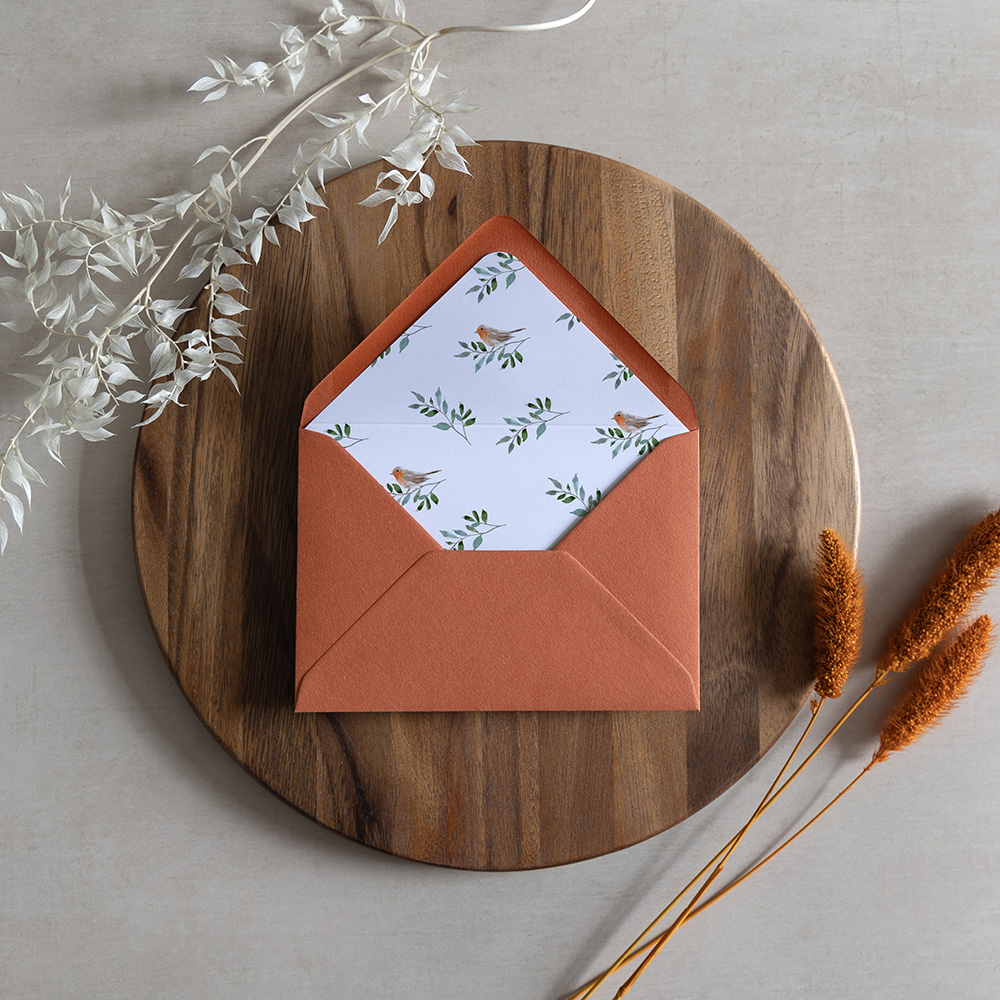 'Christmas Robin' Printed Envelope Liner with Envelope