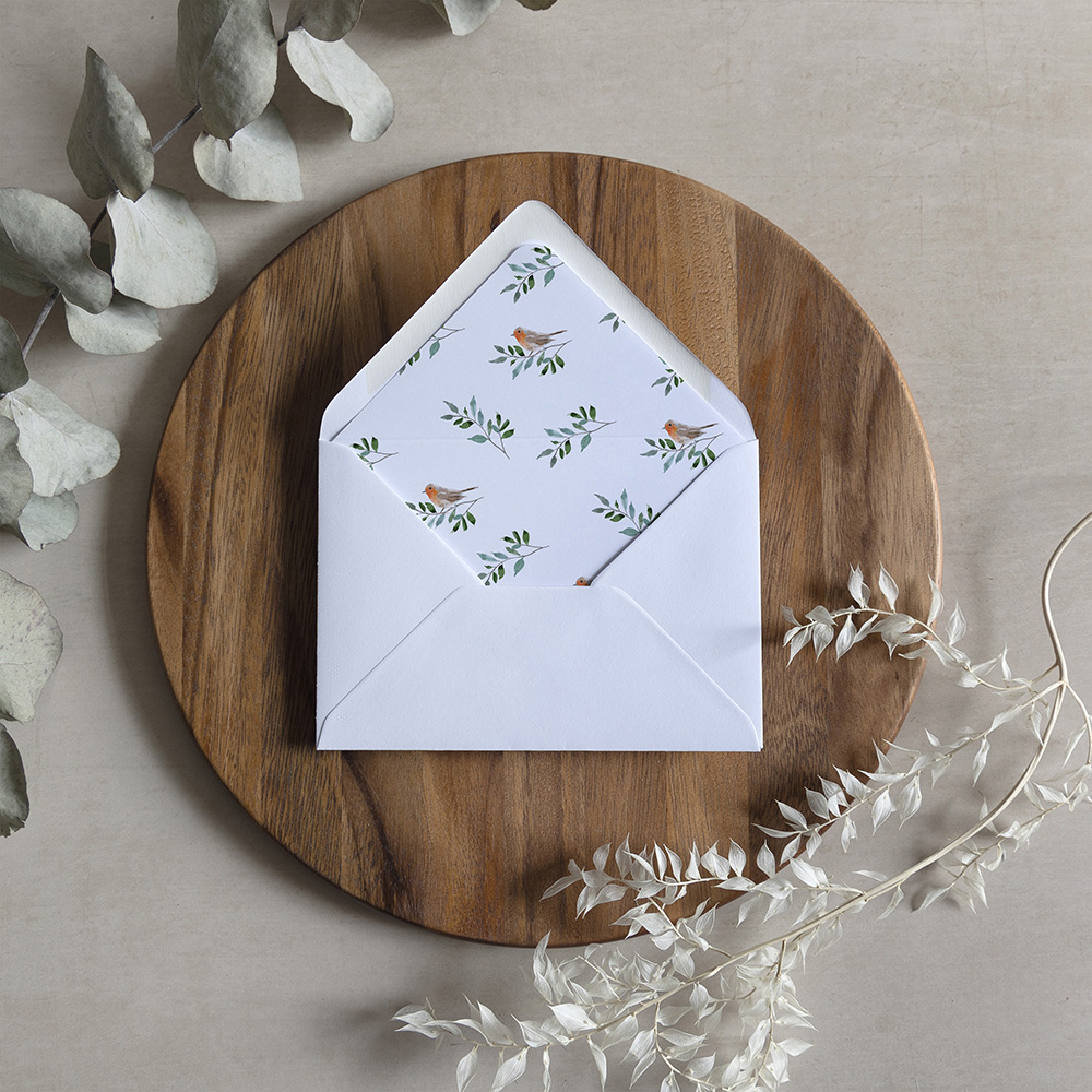 'Christmas Robin' Printed Envelope Liner with Envelope