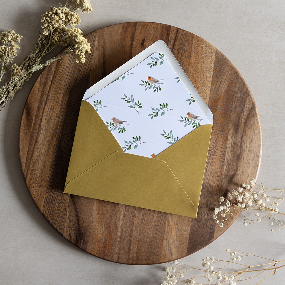 'Christmas Robin' Printed Envelope Liner with Envelope