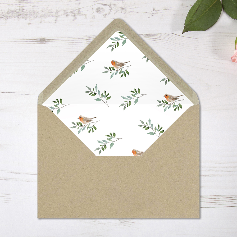 'Christmas Robin' Printed Envelope Liner with Envelope