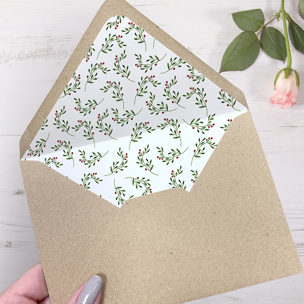 'Christmas' Printed Envelope Liner Sample with Envelope