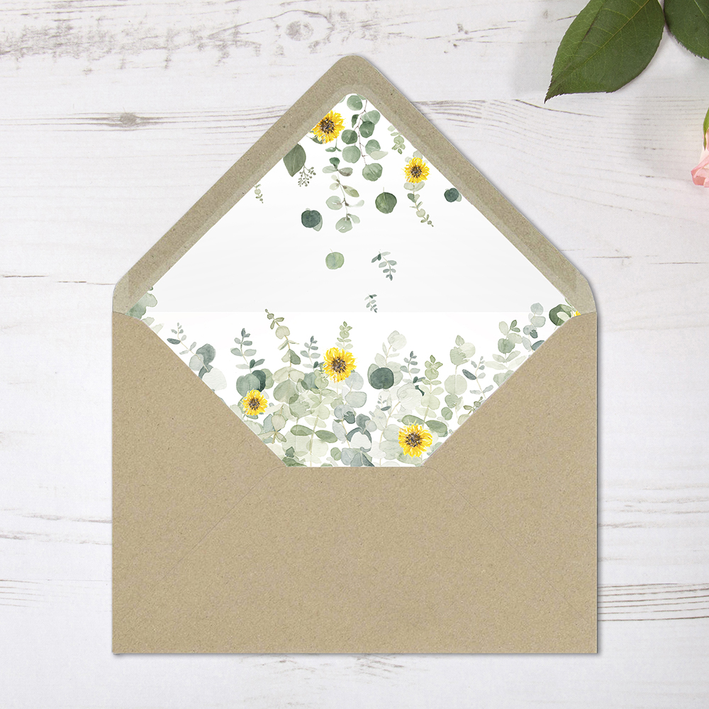 'Classic Eucalyptus Sunflower' Printed Envelope Liner Sample with Envelope