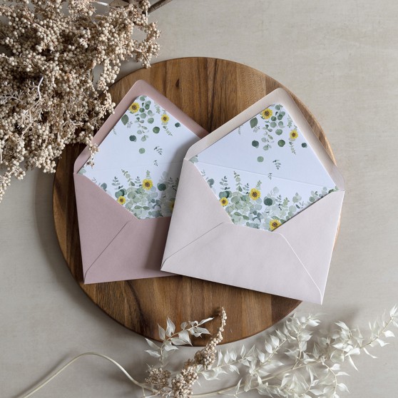 'Classic Eucalyptus Sunflower' Printed Envelope Liner with Envelope