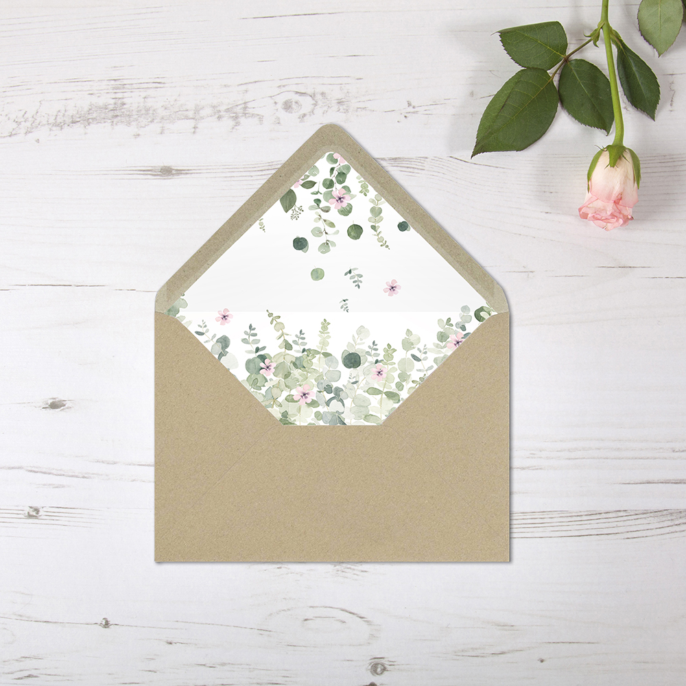 'Floral Classic Eucalyptus' Printed Envelope Liner Sample with Envelope