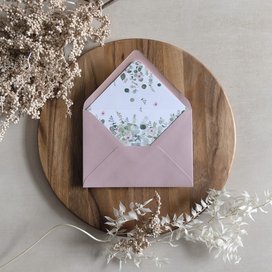 'Floral Classic Eucalyptus CE16' Printed Envelope Liner Sample with Envelope