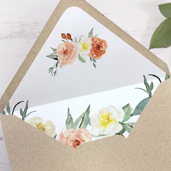 'Dahlia Rose' Printed Envelope Liner Sample with Envelope