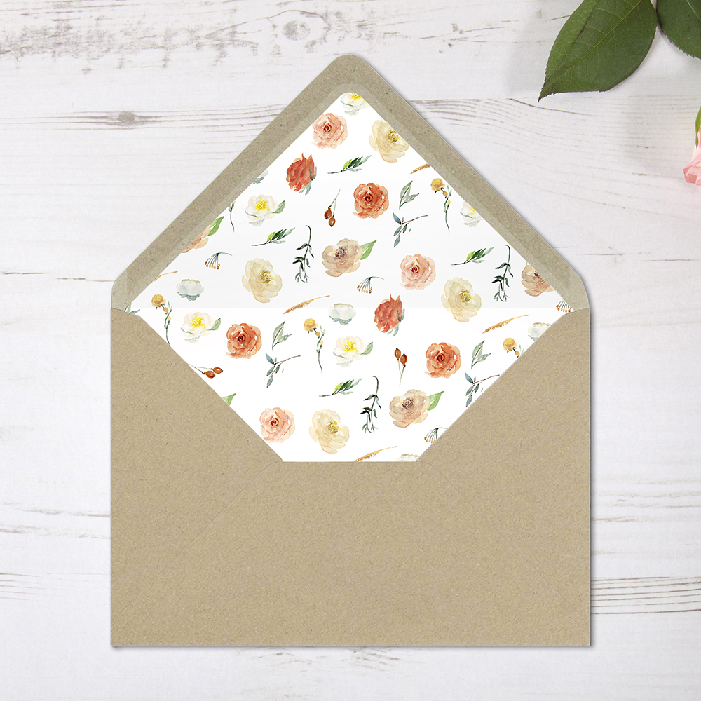 'Dahlia Rose Multi' Printed Envelope Liner Sample with Envelope