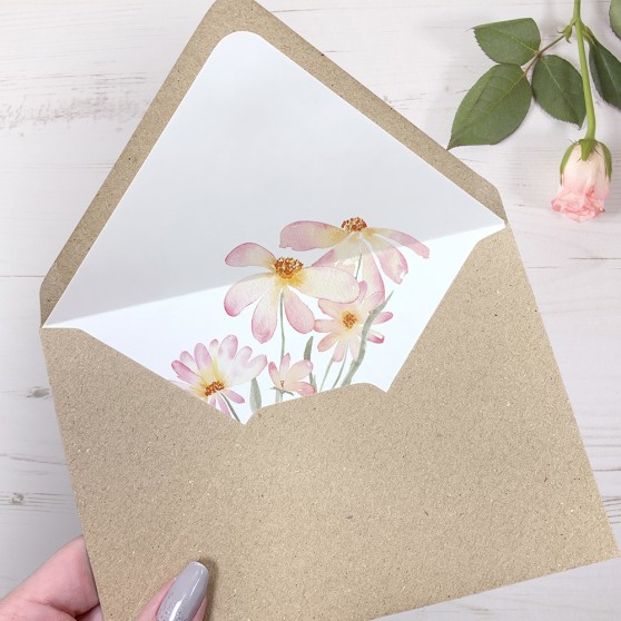 'Daisy Pink' Printed Envelope Liner with Envelope