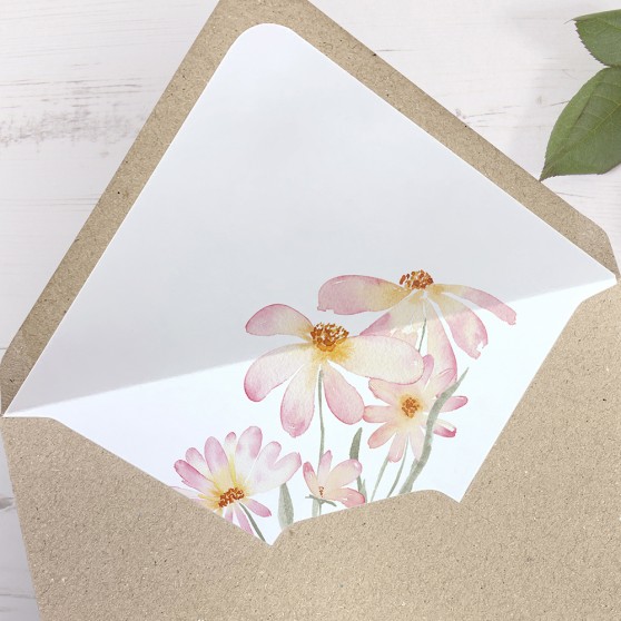 'Daisy Pink' Printed Envelope Liner Sample with Envelope