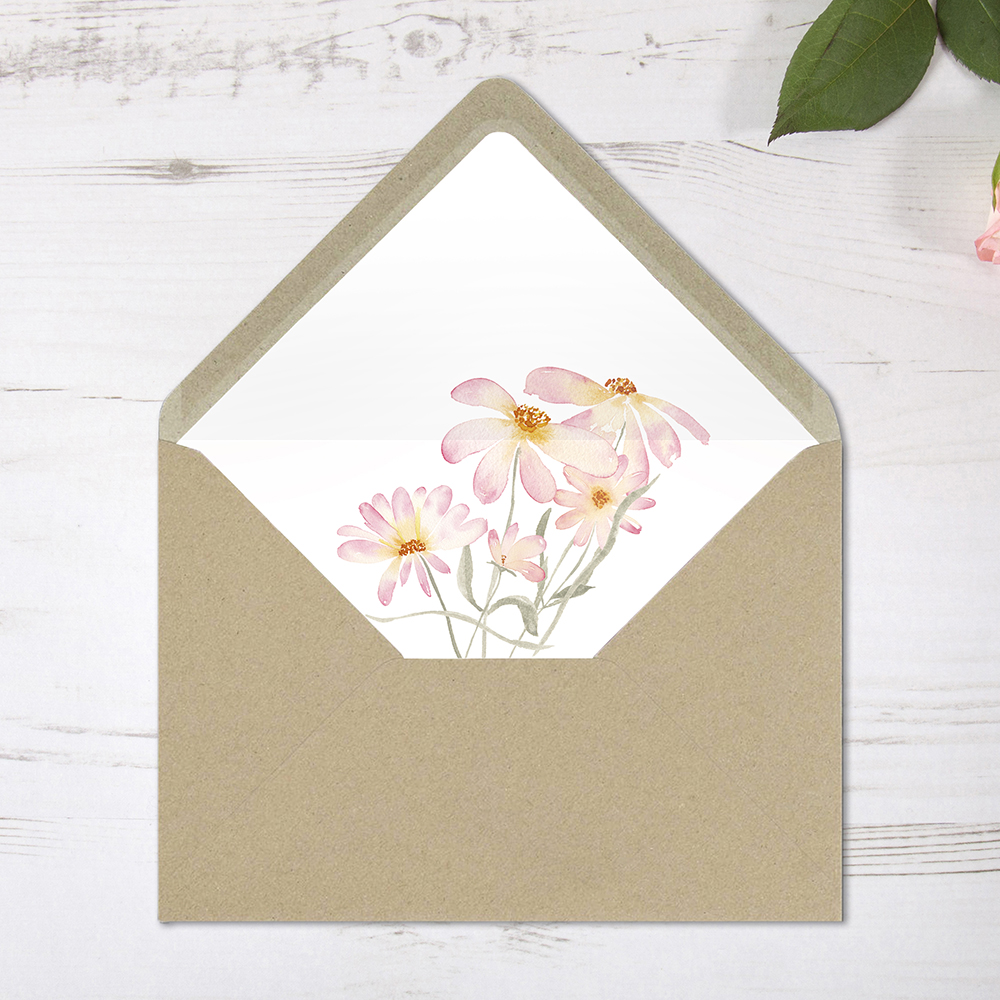 'Daisy Pink' Printed Envelope Liner Sample with Envelope