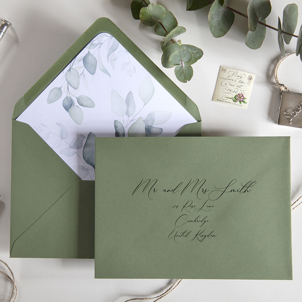 'DE10 Dreamy Eucalyptus' Printed Envelope Liner Sample with Envelope