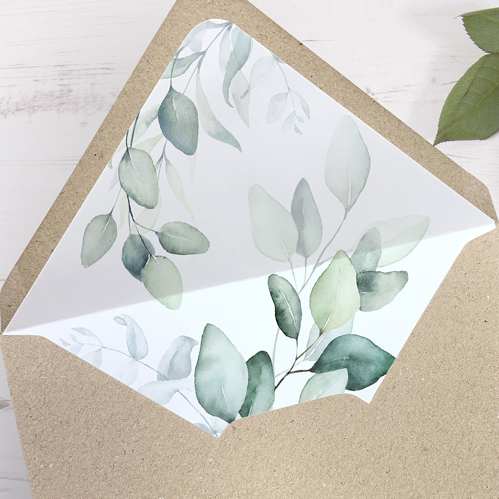 'DE10 Dreamy Eucalyptus' Printed Envelope Liner Sample with Envelope