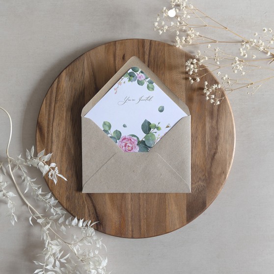 'Eucalyptus Blush' Printed Envelope Liner with Envelope