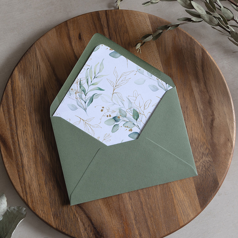 'Green & Gold Eucalyptus' Printed Envelope Liner