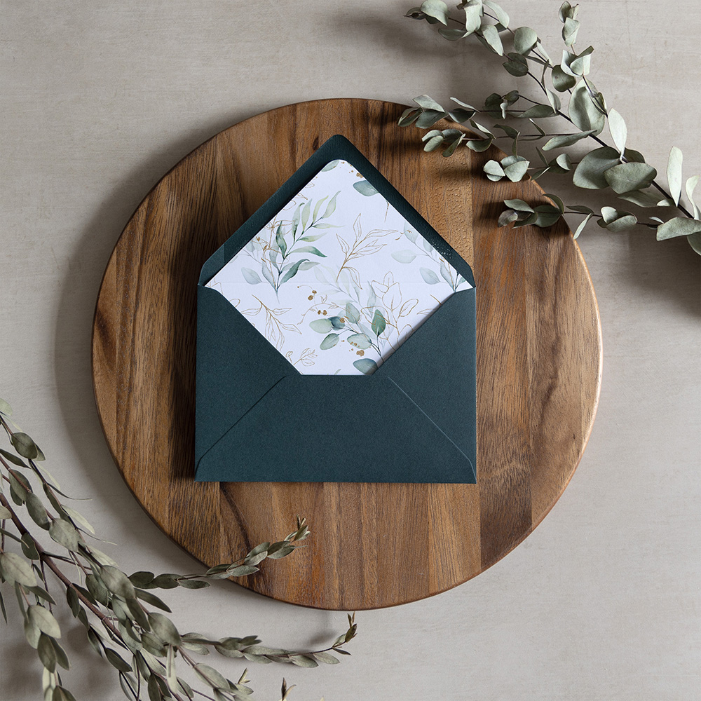 'Green & Gold Eucalyptus' Printed Envelope Liner