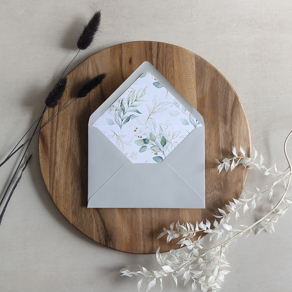 'Green & Gold Eucalyptus' Printed Envelope Liner