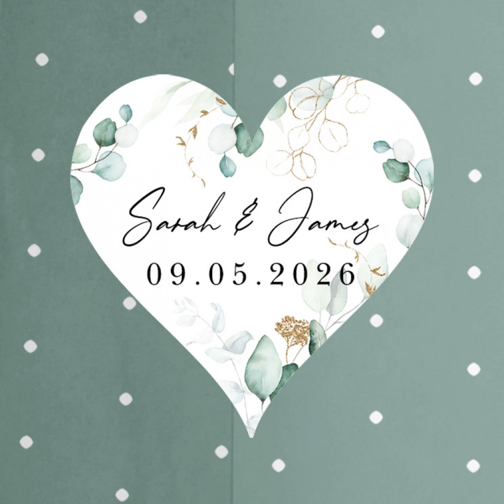 'Green & Gold Eucalyptus EG10' Hole-punched Save the Date Sample