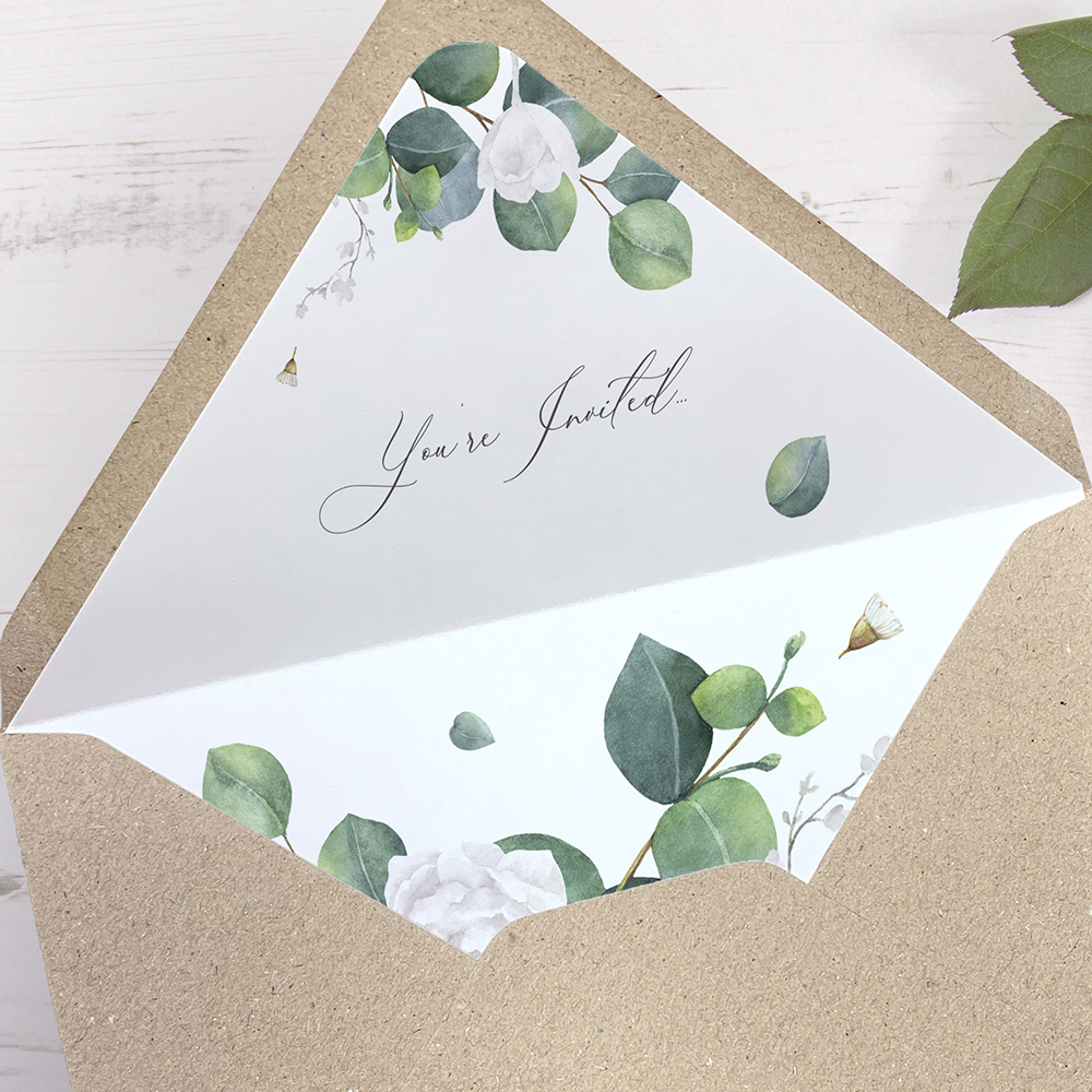 'Eucalyptus White' Printed Envelope Liner with Envelope