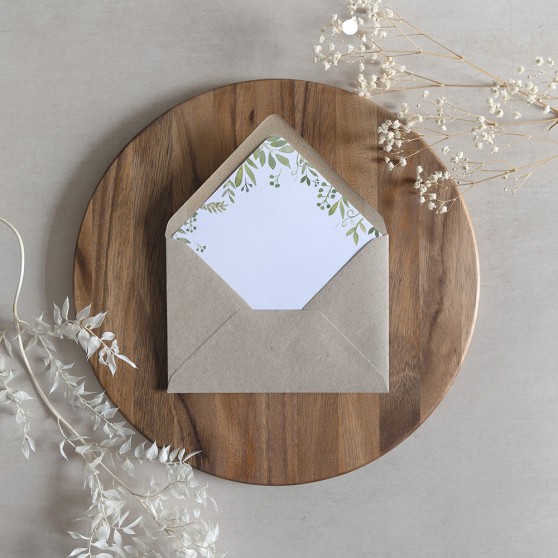 'Green Floral Watercolour' Printed Envelope Liner with Envelope