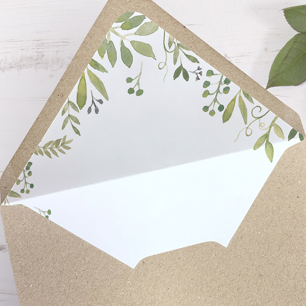 'Green Floral Watercolour' Printed Envelope Liner with Envelope