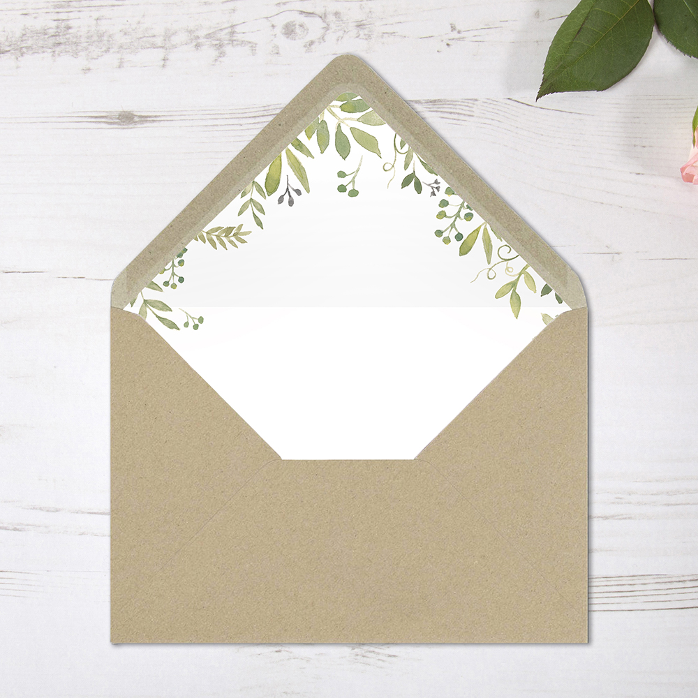 'Green Floral Watercolour' Printed Envelope Liner Sample with Envelope