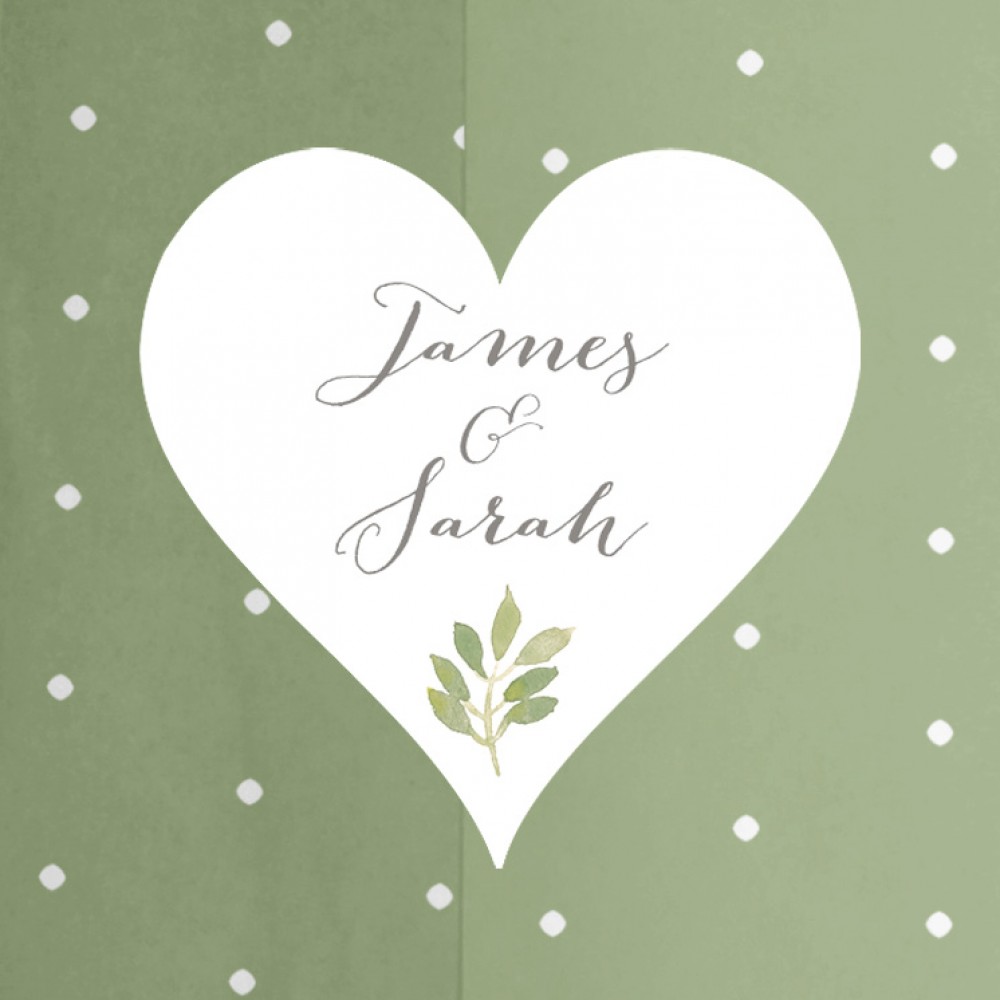 'Green Floral Watercolour' Hole-punched Wedding Invitation Sample