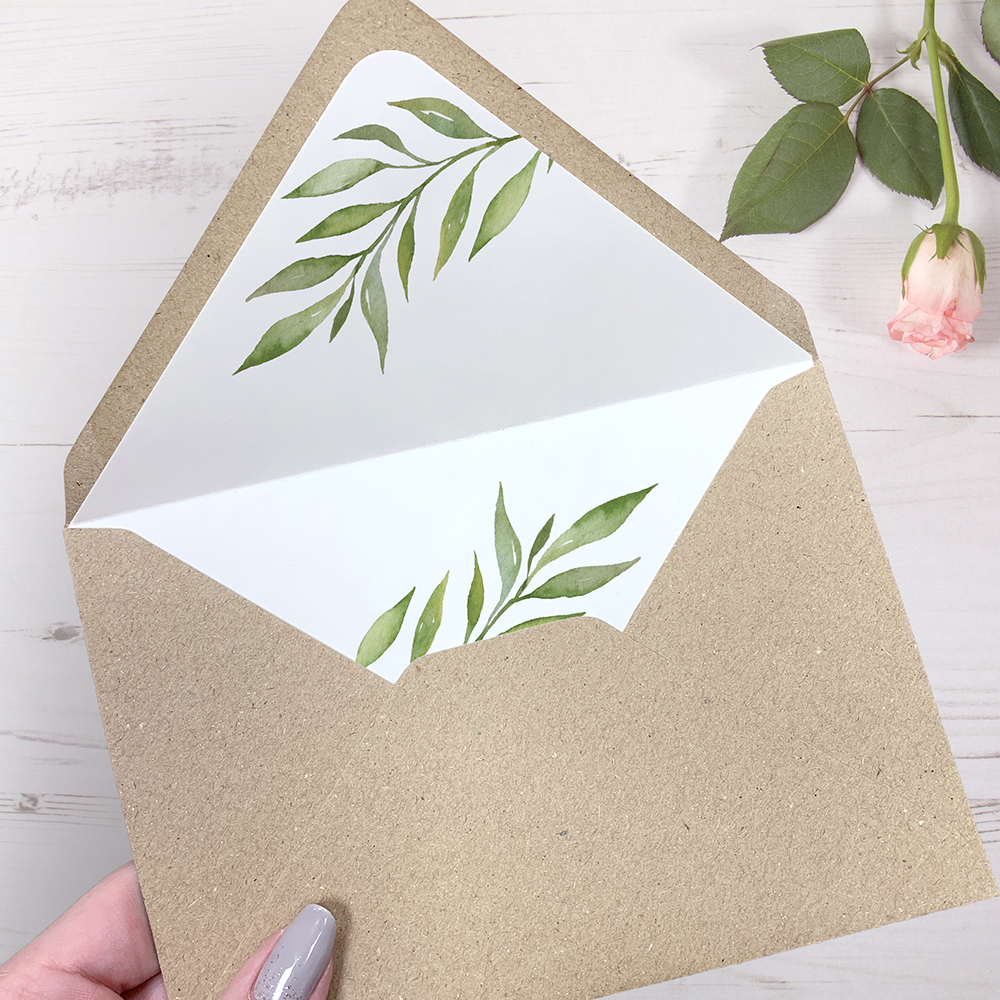 'Green Leaf' Printed Envelope Liner Sample with Envelope