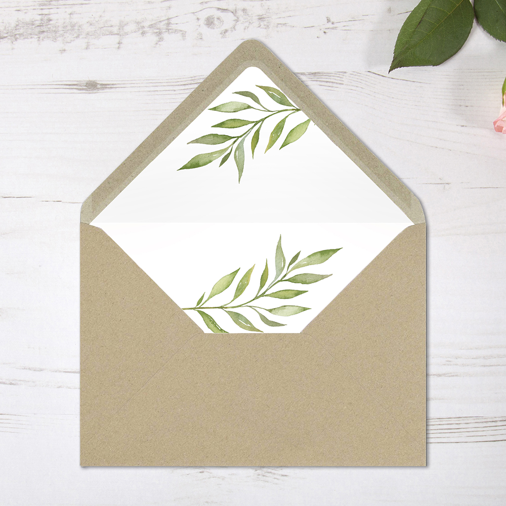 'Green Leaf' Printed Envelope Liner Sample with Envelope