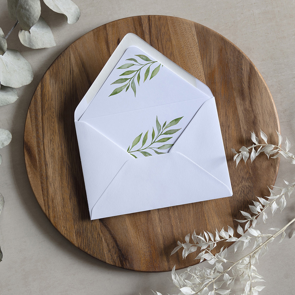 'Green Leaf' Printed Envelope Liner with Envelope