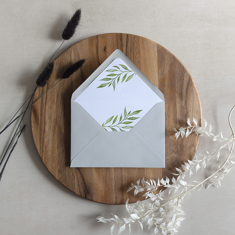'Green Leaf' Printed Envelope Liner with Envelope
