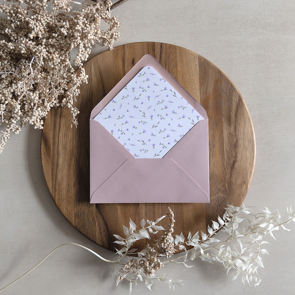 'Lavender Floral' Printed Envelope Liner with Envelope