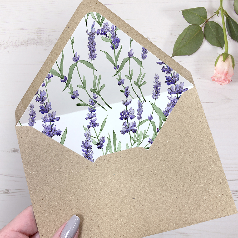'Lavender' Printed Envelope Liner Sample with Envelope