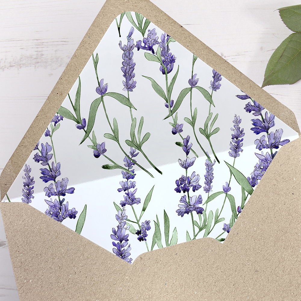 'Lavender' Printed Envelope Liner Sample with Envelope