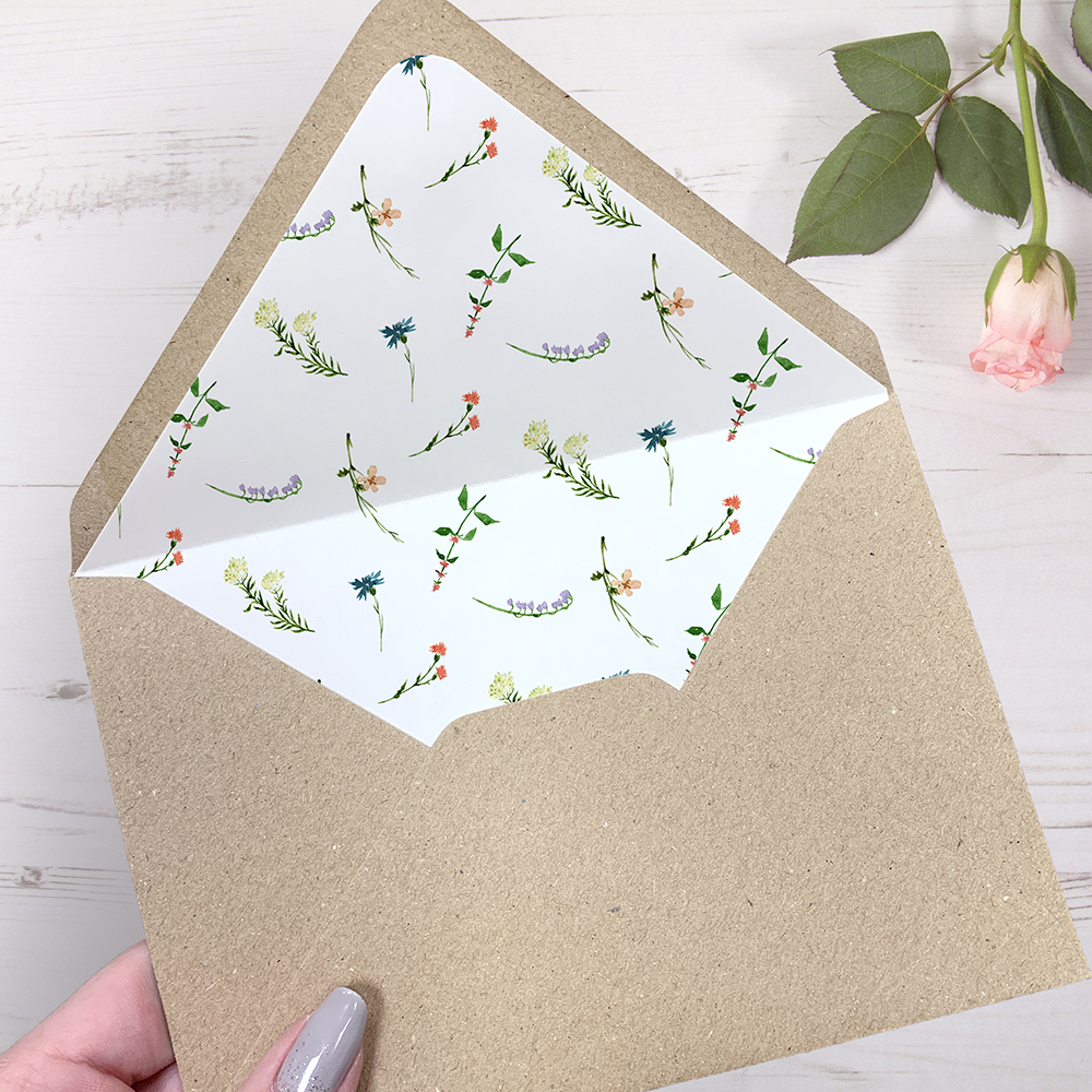 'Meadow Floral' Printed Envelope Liner Sample with Envelope