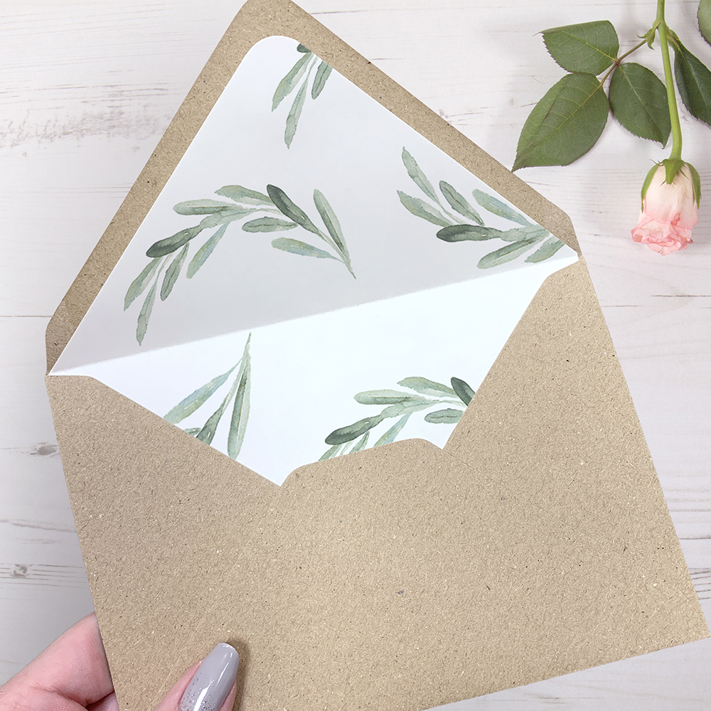 'Olive Pattern' Printed Envelope Liner with Envelope