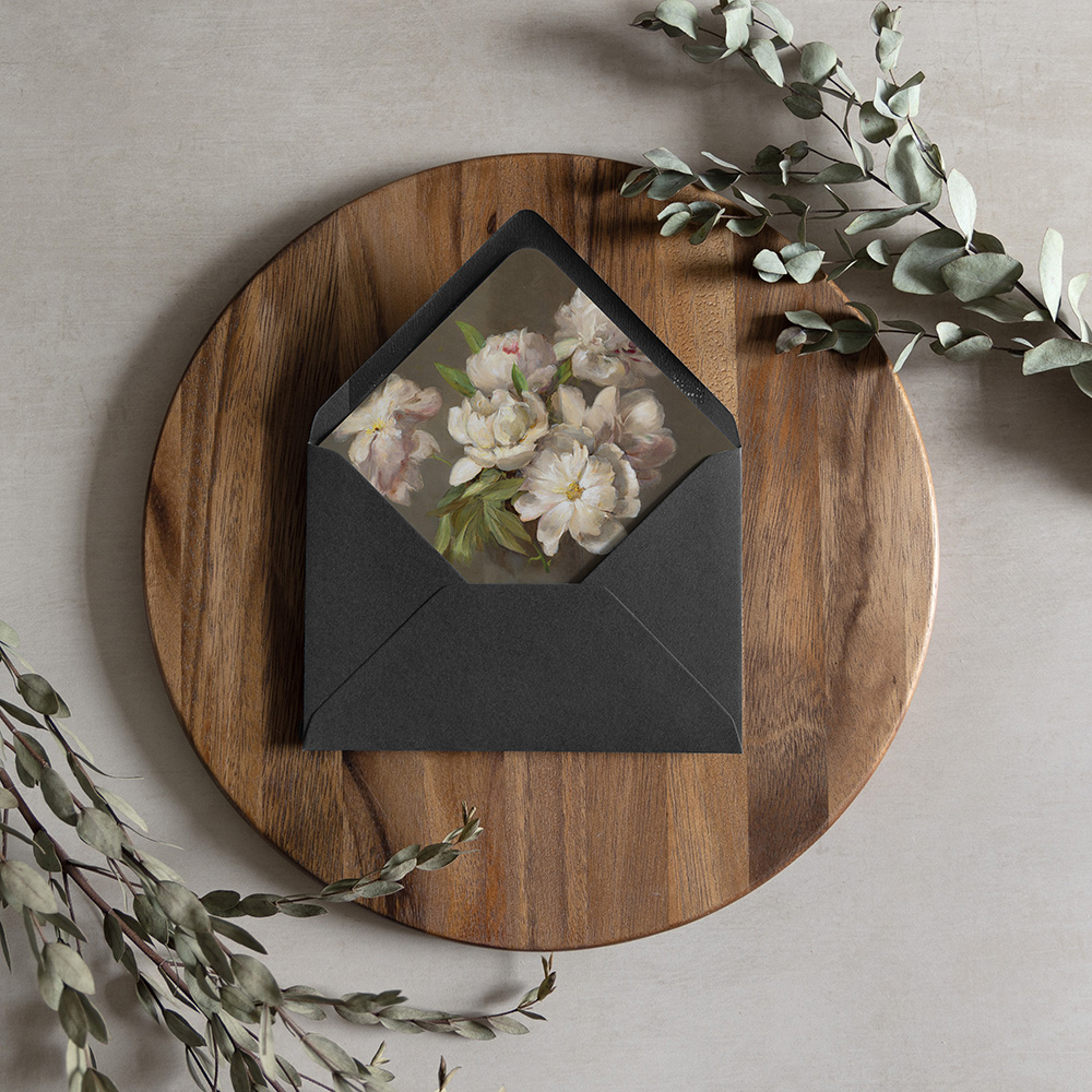 'Painted Peonies' Printed Envelope Liner with Envelope