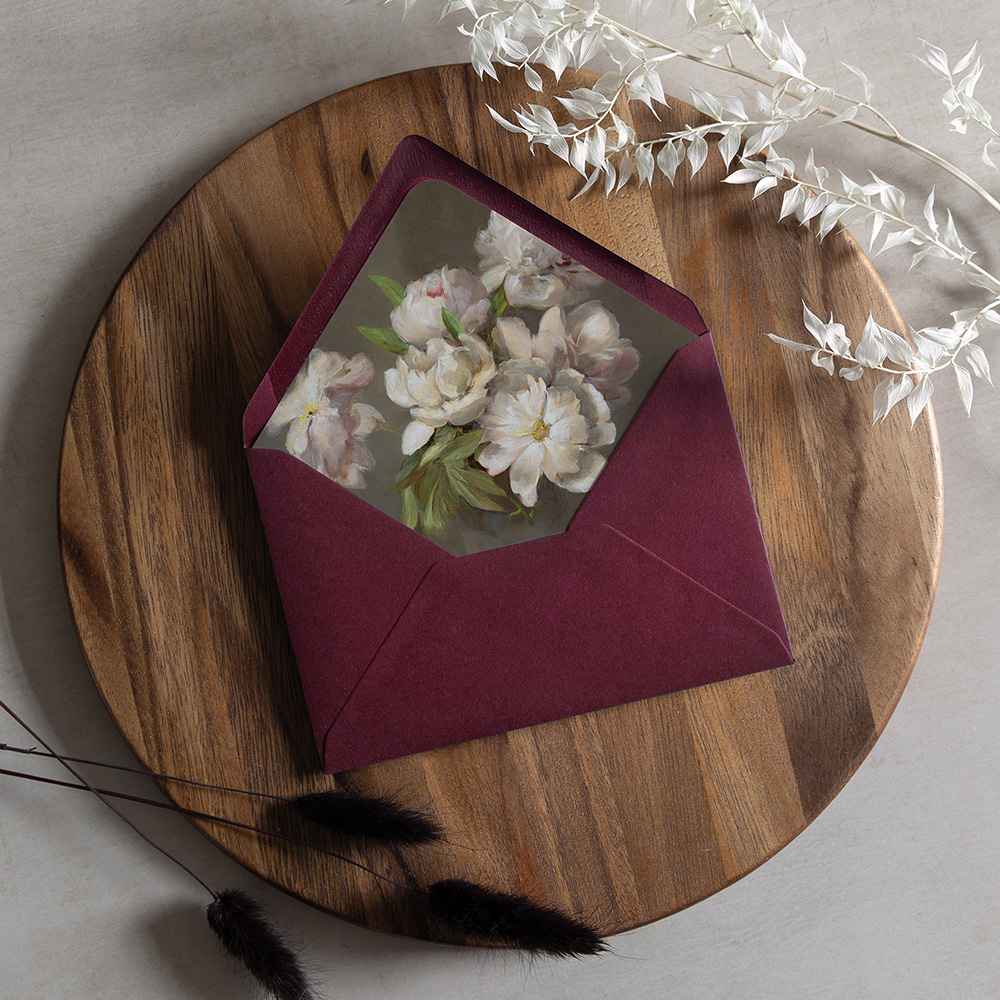 'Painted Peonies' Printed Envelope Liner with Envelope