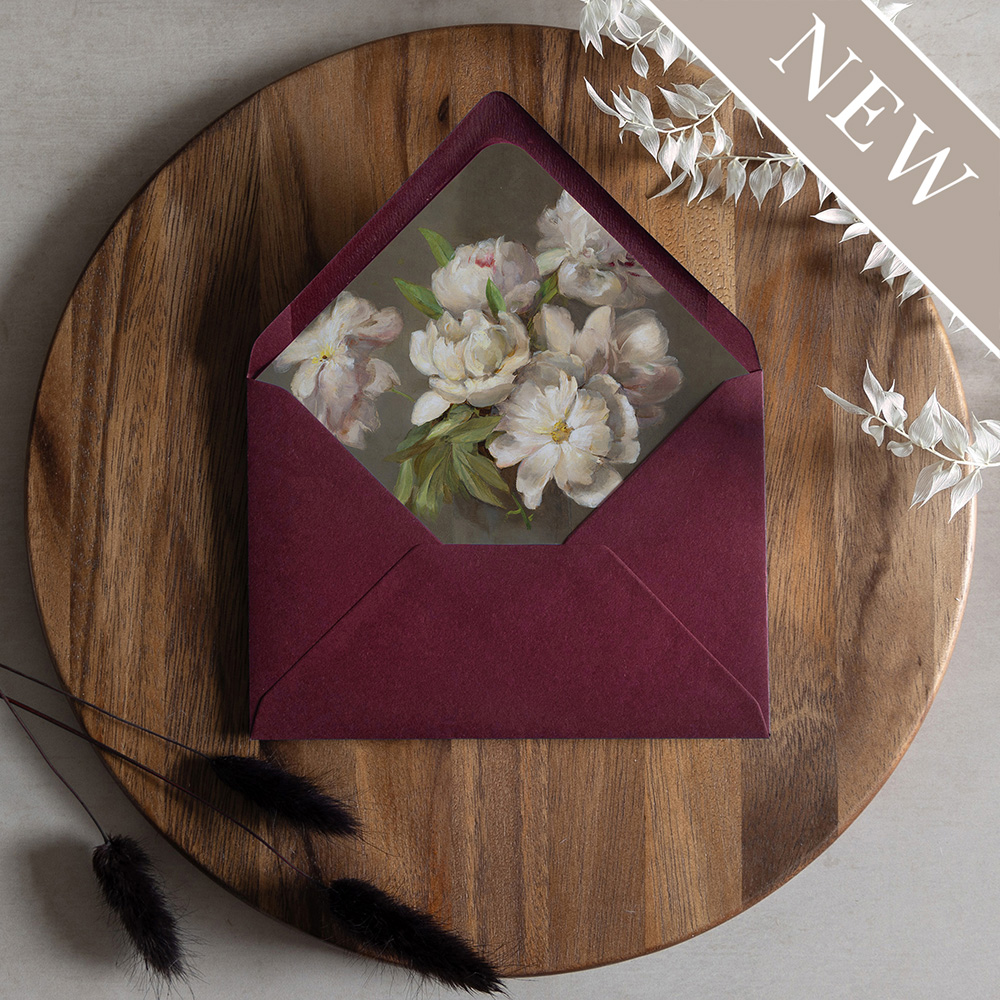 'Painted Peonies' Printed Envelope Liner with Envelope