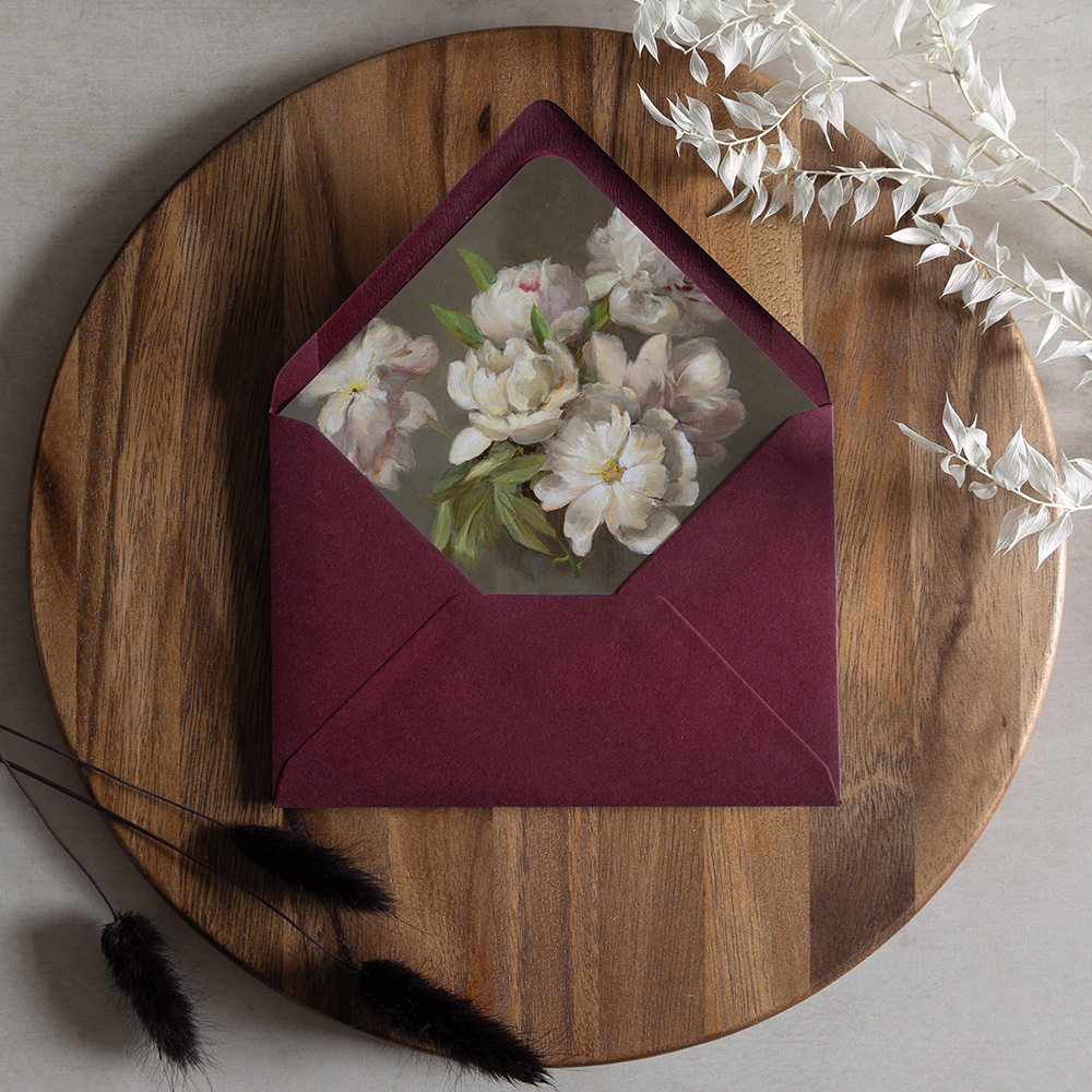 'Painted Peonies' Printed Envelope Liner with Envelope