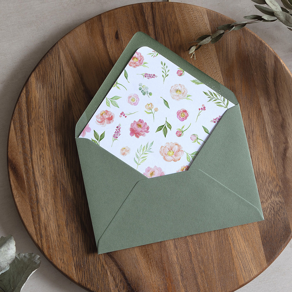 'Peony' Printed Envelope Liner with Envelope