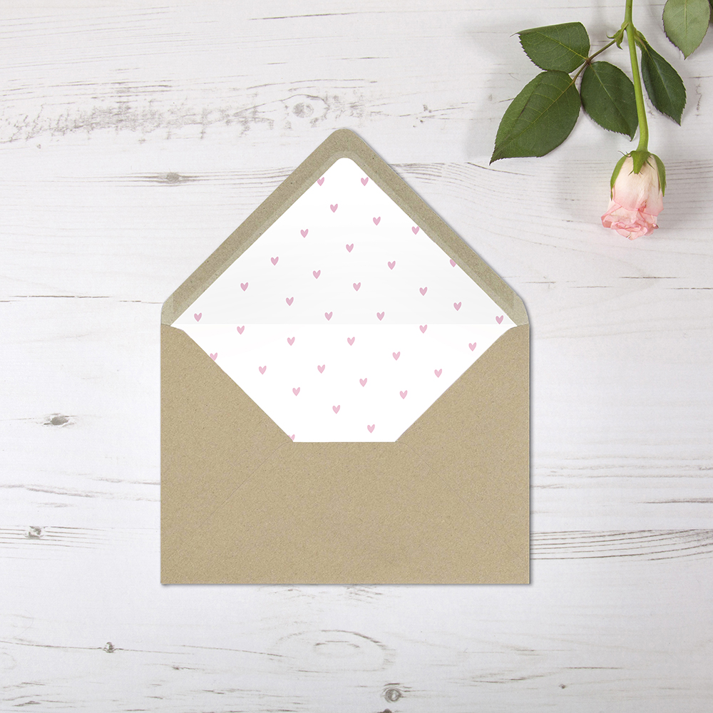 'Pink Heart' Printed Envelope Liner with Envelope