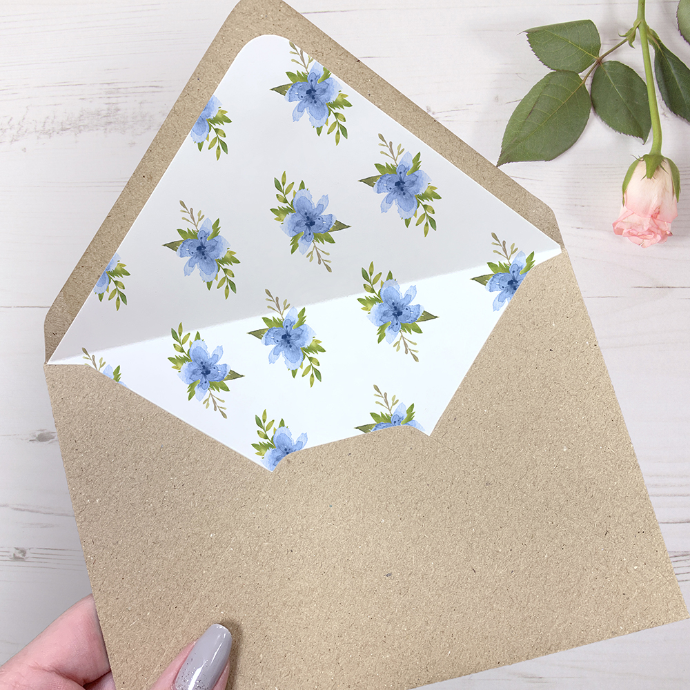 'Pretty in Blue' Printed Envelope Liner Sample with Envelope