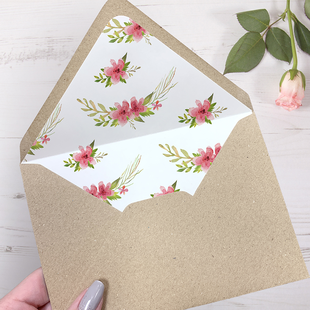 'Pretty in Pink' Printed Envelope Liner with Envelope