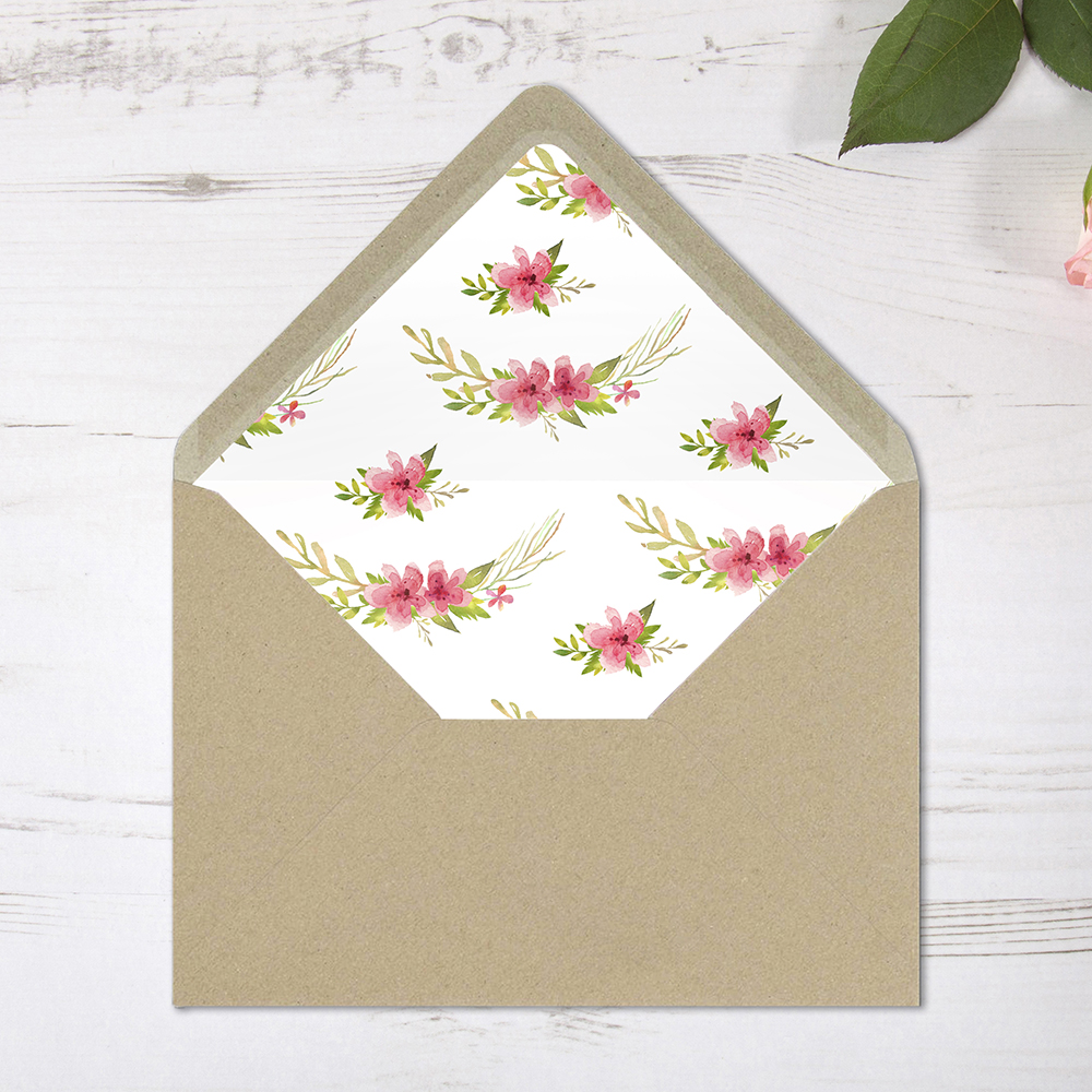'Pretty in Pink' Printed Envelope Liner Sample with Envelope
