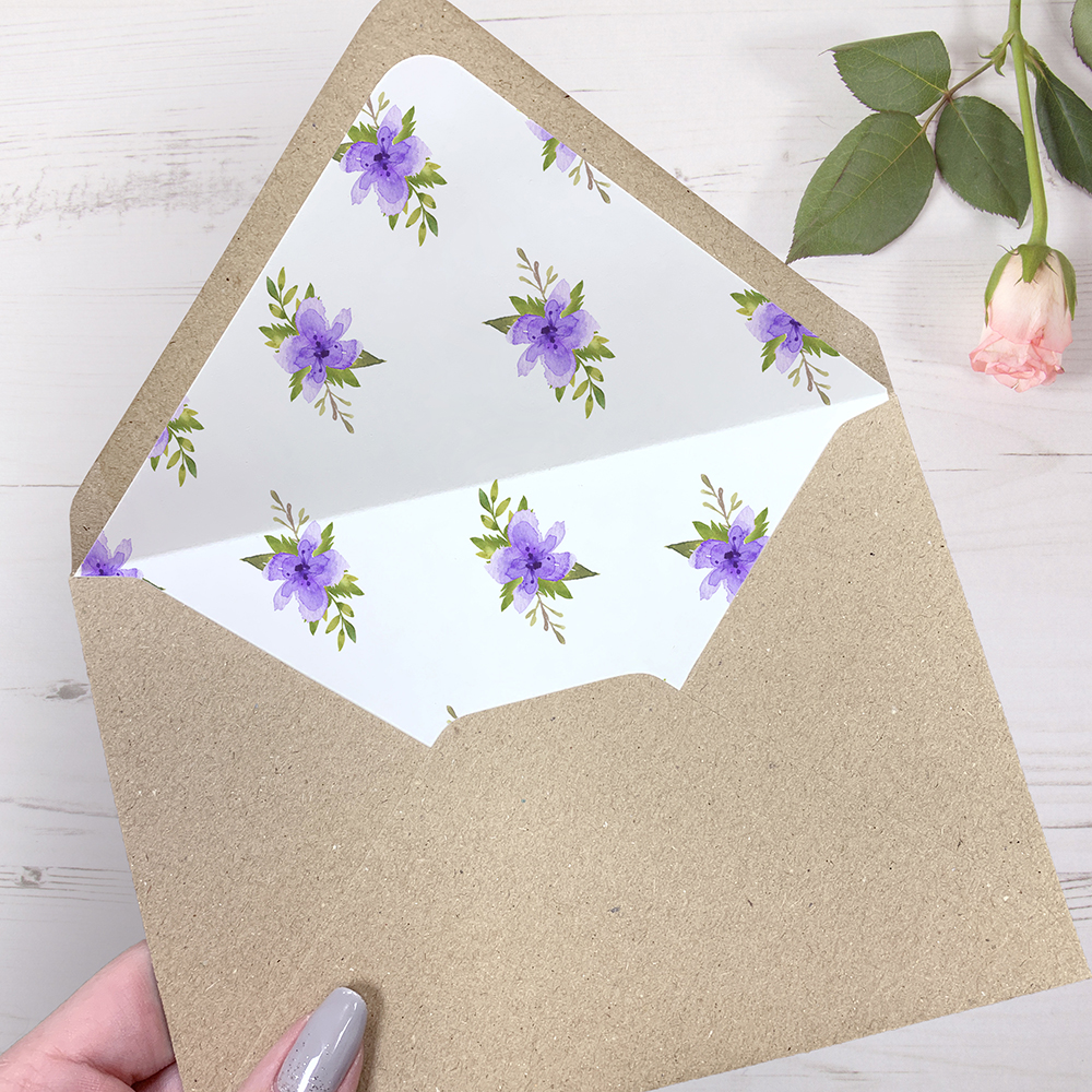'Pretty in Purple' Printed Envelope Liner Sample with Envelope
