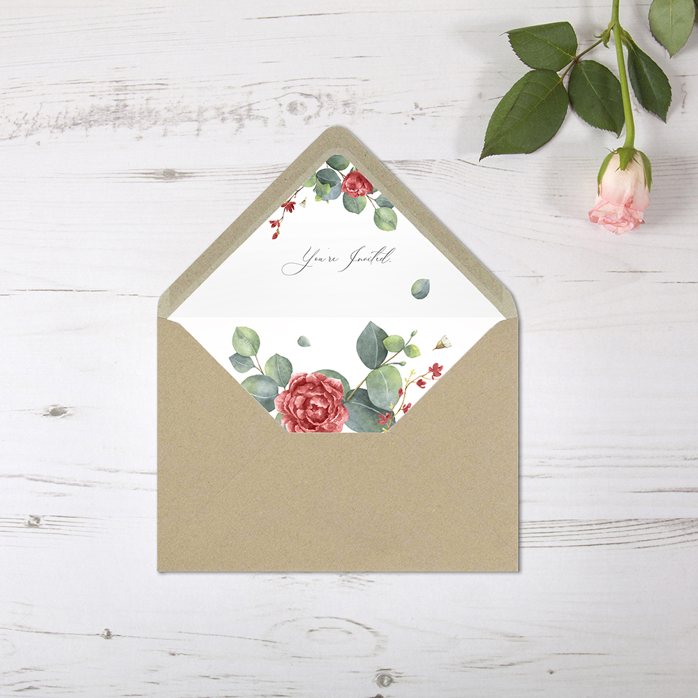 'Red Eucalyptus' Printed Envelope Liner with Envelope