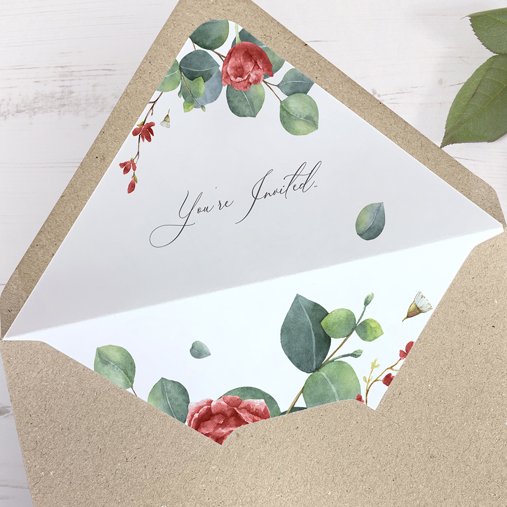 'Red Eucalyptus' Printed Envelope Liner with Envelope