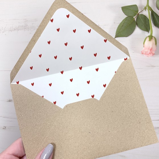 'Red Heart' Printed Envelope Liner Sample with Envelope