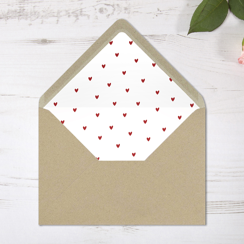 'Red Heart' Printed Envelope Liner Sample with Envelope