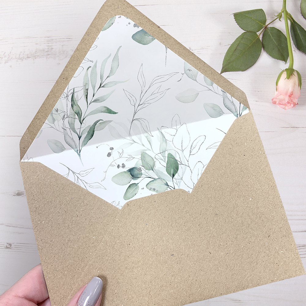 'Silver Eucalyptus' Printed Envelope Liner Sample with Envelope